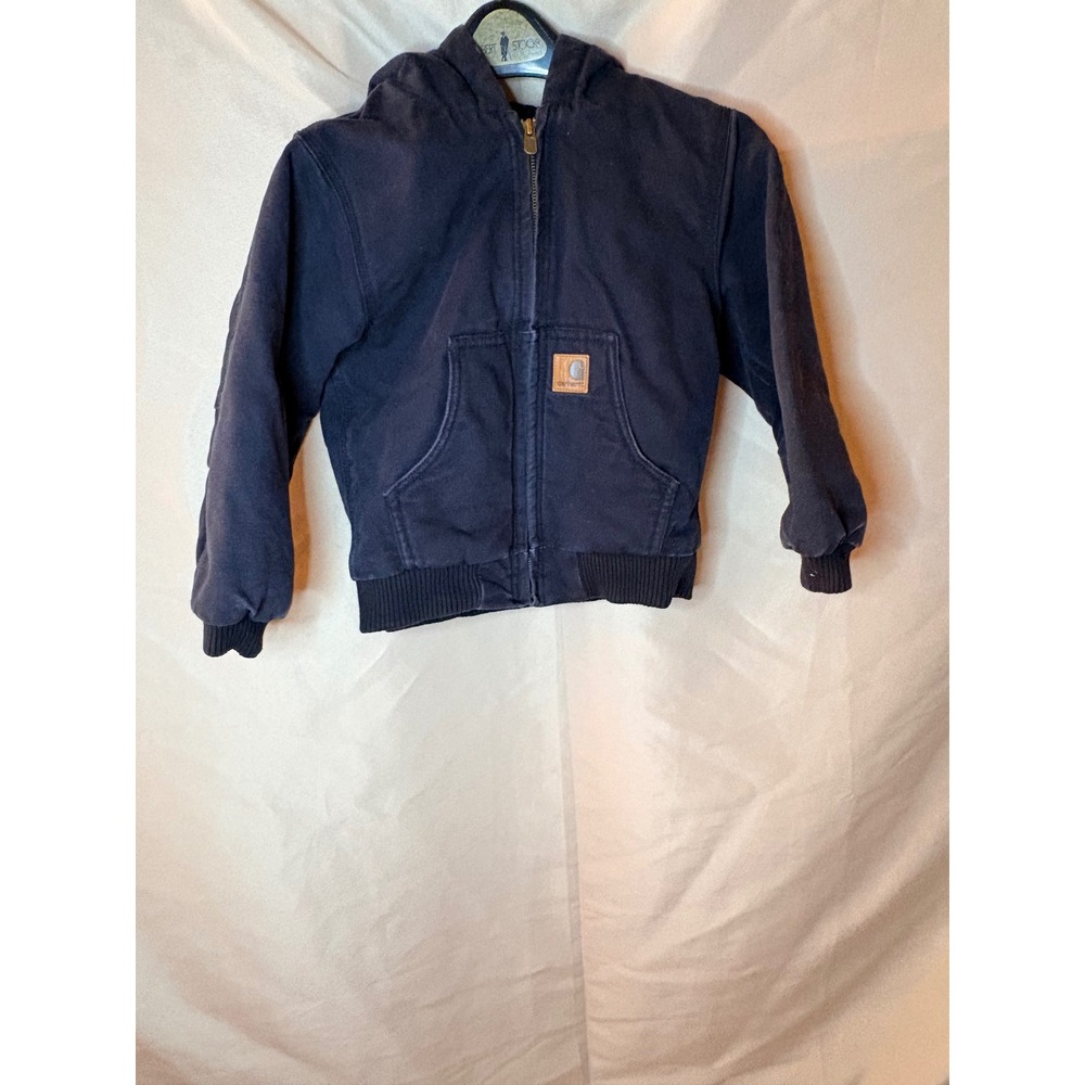 Carhartt Kids Black Cotton Duck Canvas Hooded Active Jacket Size 6 CTG157